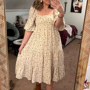 Floral Puff-sleeve Midi Dress